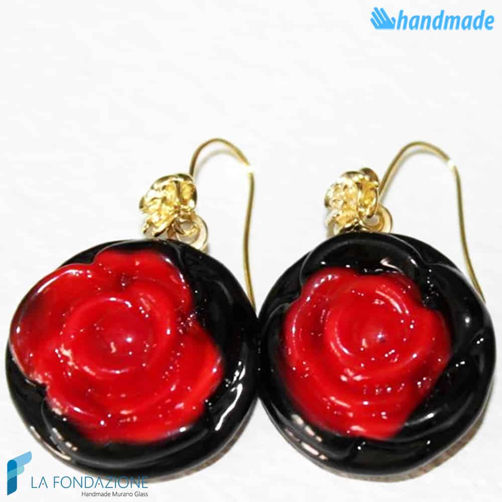 Orecchini Fiore con base nera in vetro di Murano - La Fondazione snc - EARRINGSC0031