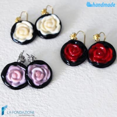 Flower earrings with black base handmade Murano glass - La Fondazione snc - EARRINGSC0031