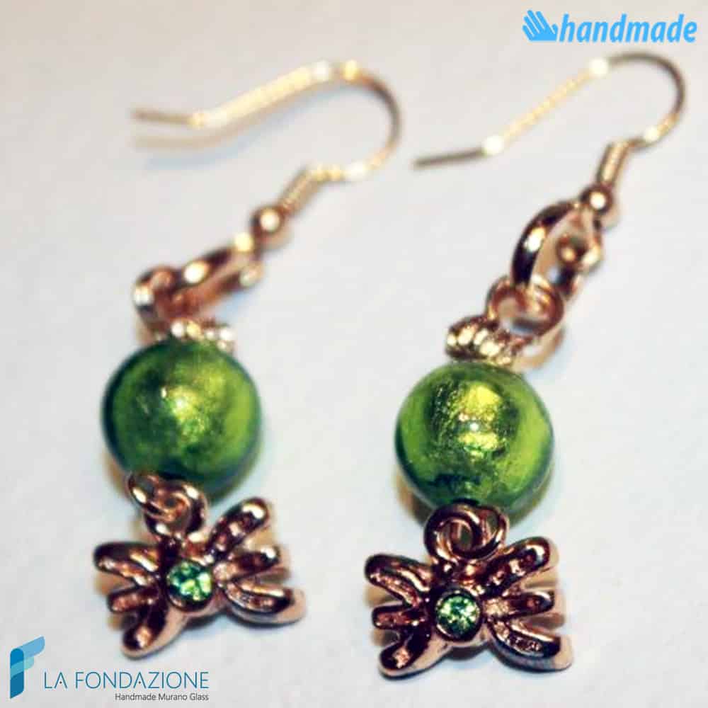 Orecchini Perla con Farfalla in vetro di Murano - La Fondazione snc - EARRINGSC0037