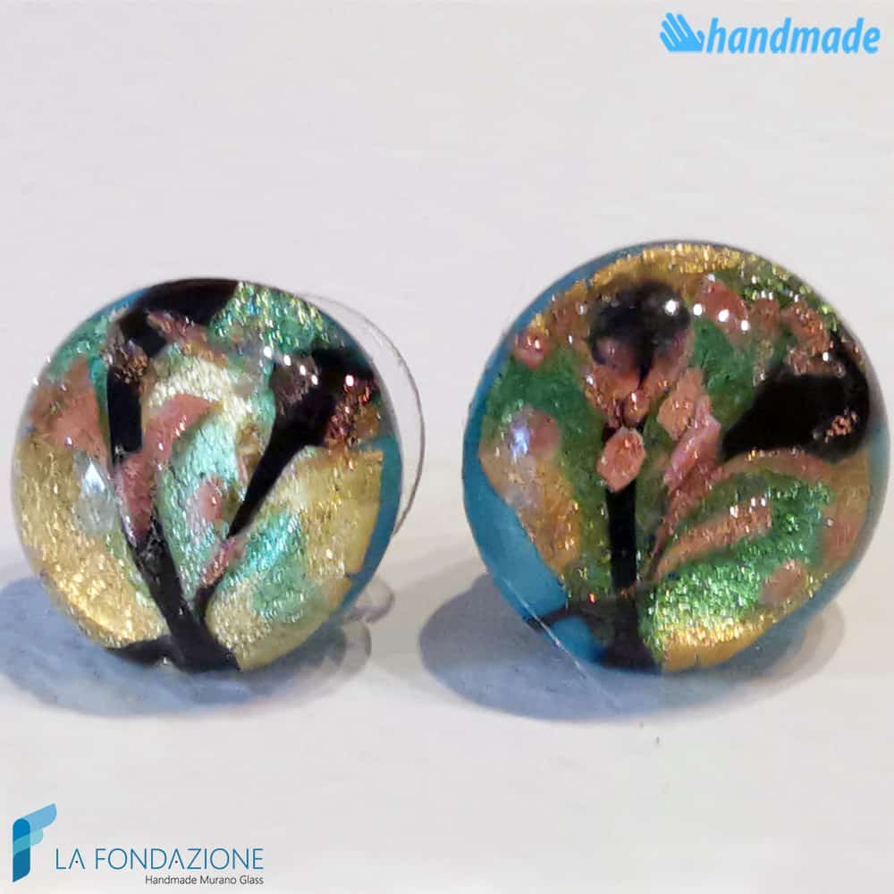 Orecchini Lobo Pavone in vetro di Murano - La Fondazione snc - EARRINGSC0052