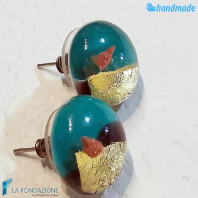 Broken Gold Lobe Earrings handmade Murano glass - La Fondazione snc - EARRINGSC0053