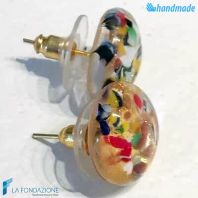 Gold broken murrina lobe earrings handmade Murano glass - La Fondazione snc - EARRINGSC0054