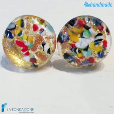 Gold broken murrina lobe earrings handmade Murano glass - La Fondazione snc - EARRINGSC0054