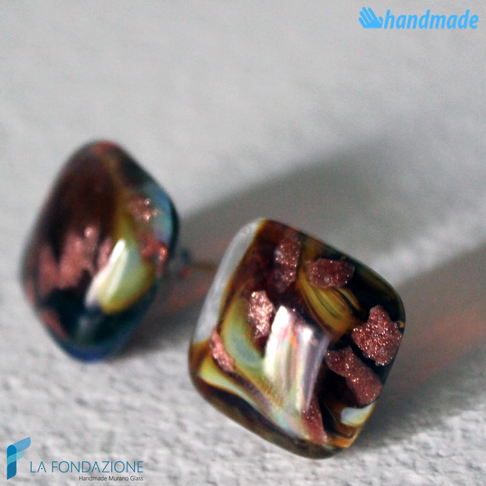 Chalcedony Square Lobe Earrings handmade Murano glass - La Fondazione snc - EARRINGSC0057