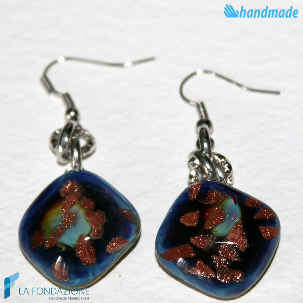 Chalcedony Rhombus Earrings handmade Murano glass - La Fondazione snc - EARRINGSC0058