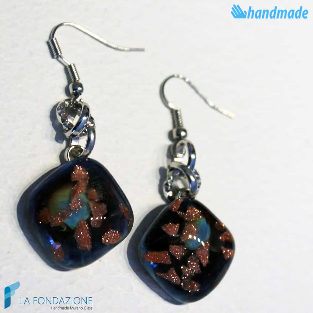 Chalcedony Rhombus Earrings handmade Murano glass - La Fondazione snc - EARRINGSC0058