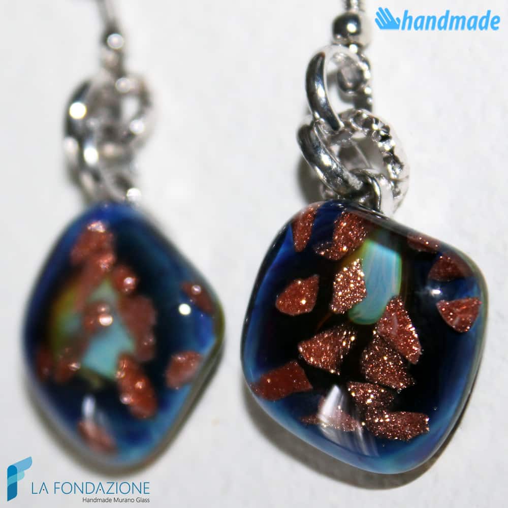 Orecchini Calcedonio Rombo in vetro di Murano - La Fondazione snc - EARRINGSC0058
