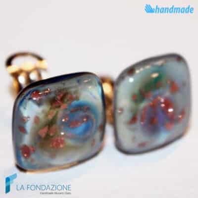 Chalcedony gem earrings handmade Murano glass - La Fondazione snc - EARRINGSC0059