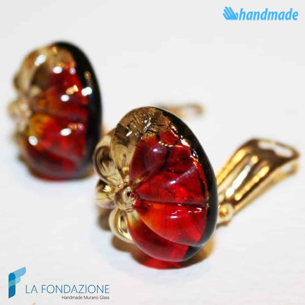 Gold flower gem earrings handmade Murano glass - La Fondazione snc - EARRINGSC0060