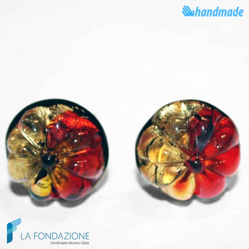 Gold flower gem earrings handmade Murano glass - La Fondazione snc - EARRINGSC0060
