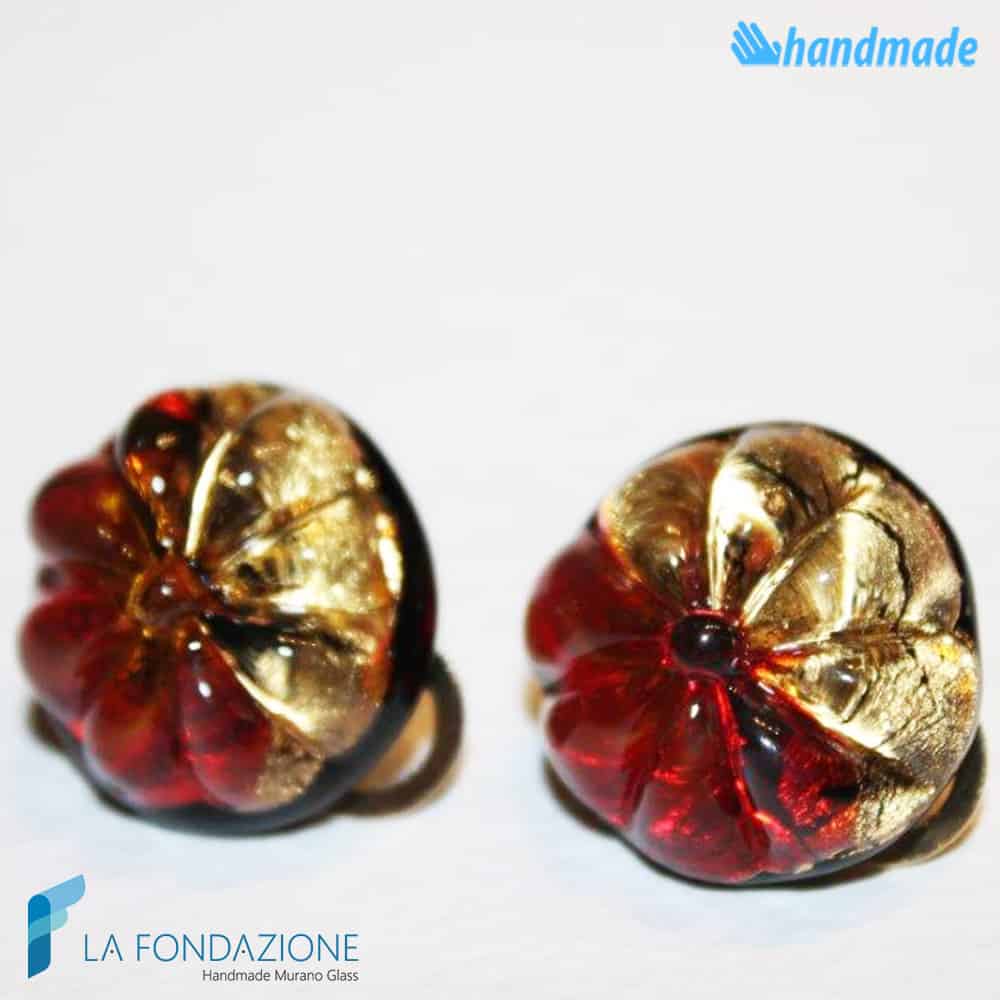 Gold flower gem earrings handmade Murano glass - La Fondazione snc - EARRINGSC0060