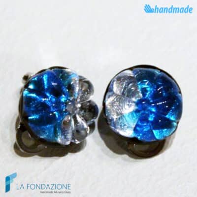Silver flower gem earrings handmade Murano glass - La Fondazione snc - EARRINGSC0061