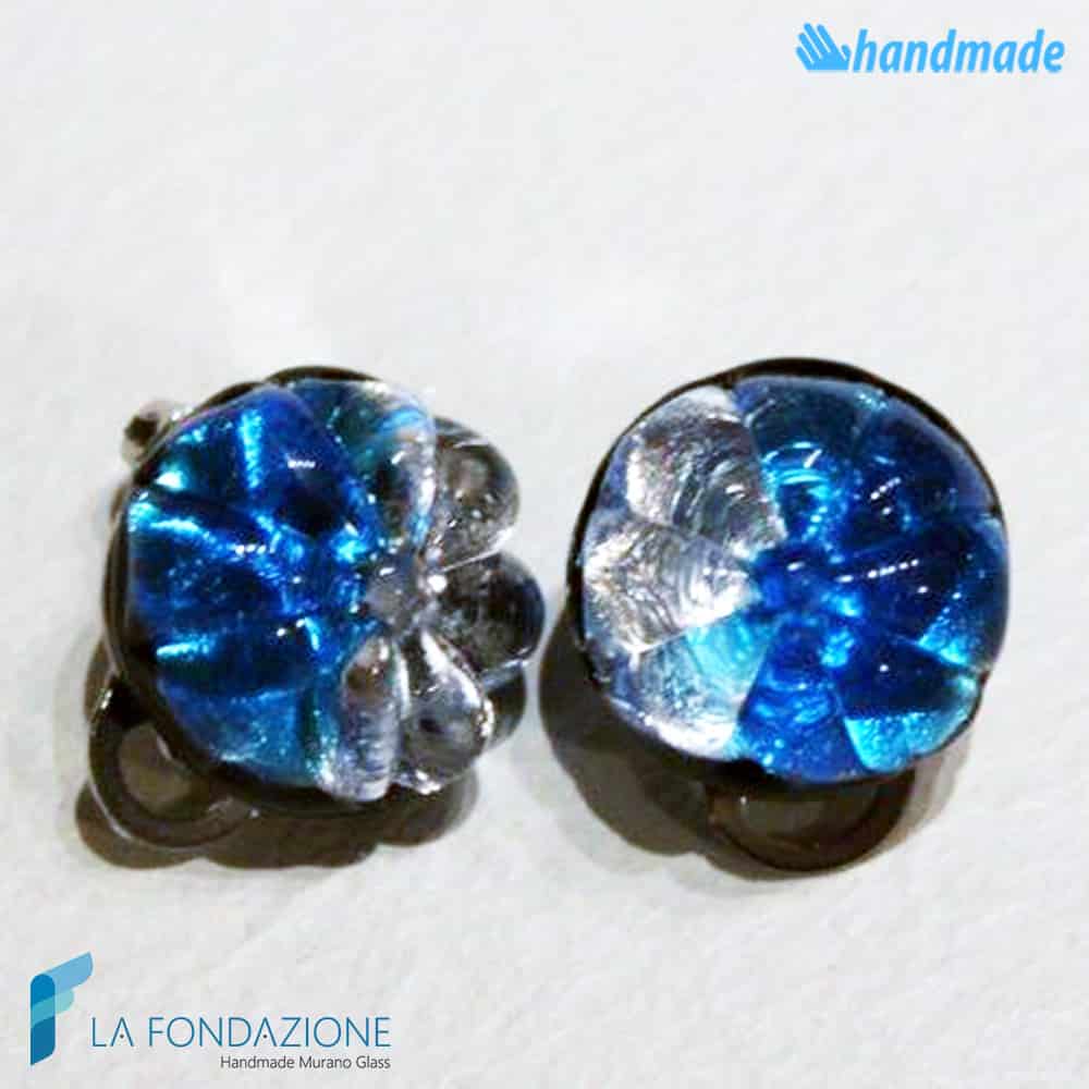 Silver flower gem earrings handmade Murano glass - La Fondazione snc - EARRINGSC0061
