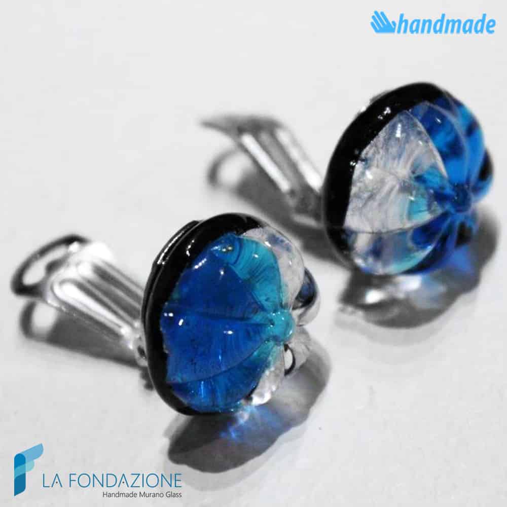 Orecchini Gemma Fiore Argento in vetro di Murano - La Fondazione snc - EARRINGSC0061
