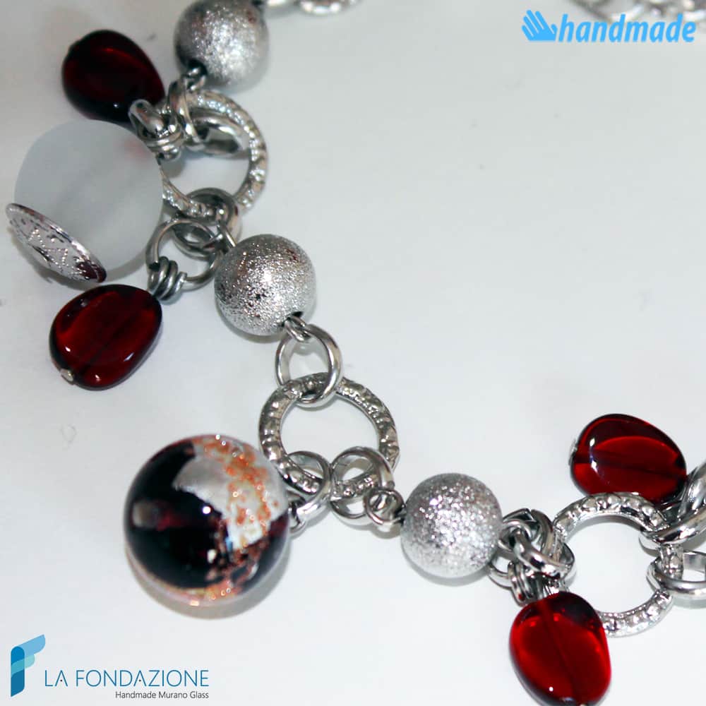 Cherry Charm Bracelet handmade in Murano glass - La Fondazione snc - BRAC0022
