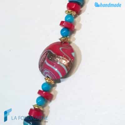 Bracciale Fenicio Rosso con avventurina in vetro di Murano - La Fondazione snc - BRAC0068