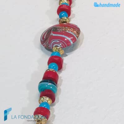 Bracciale Fenicio Rosso con avventurina in vetro di Murano - La Fondazione snc - BRAC0068
