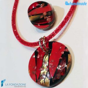 Parure Laguna Rossa con collana e anello in vetro di Murano - La Fondazione snc - PARU0056