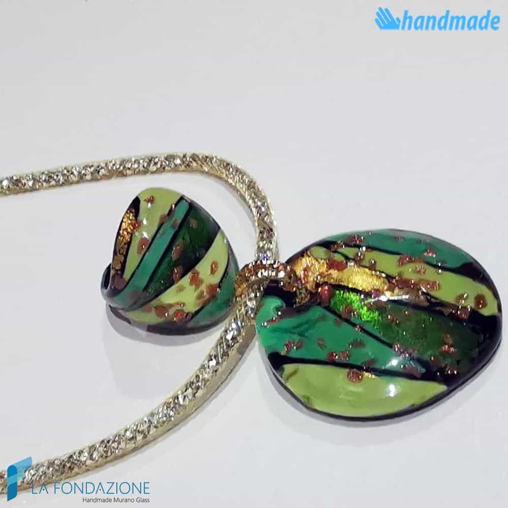 Parure Laguna Smeraldo con collana e anello in vetro di Murano - La Fondazione snc - PARU0057