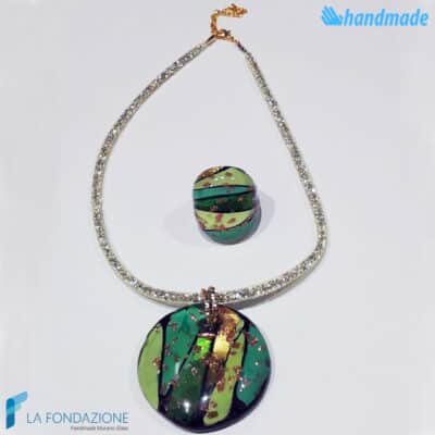 Parure Laguna Smeraldo con collana e anello in vetro di Murano - La Fondazione snc - PARU0057
