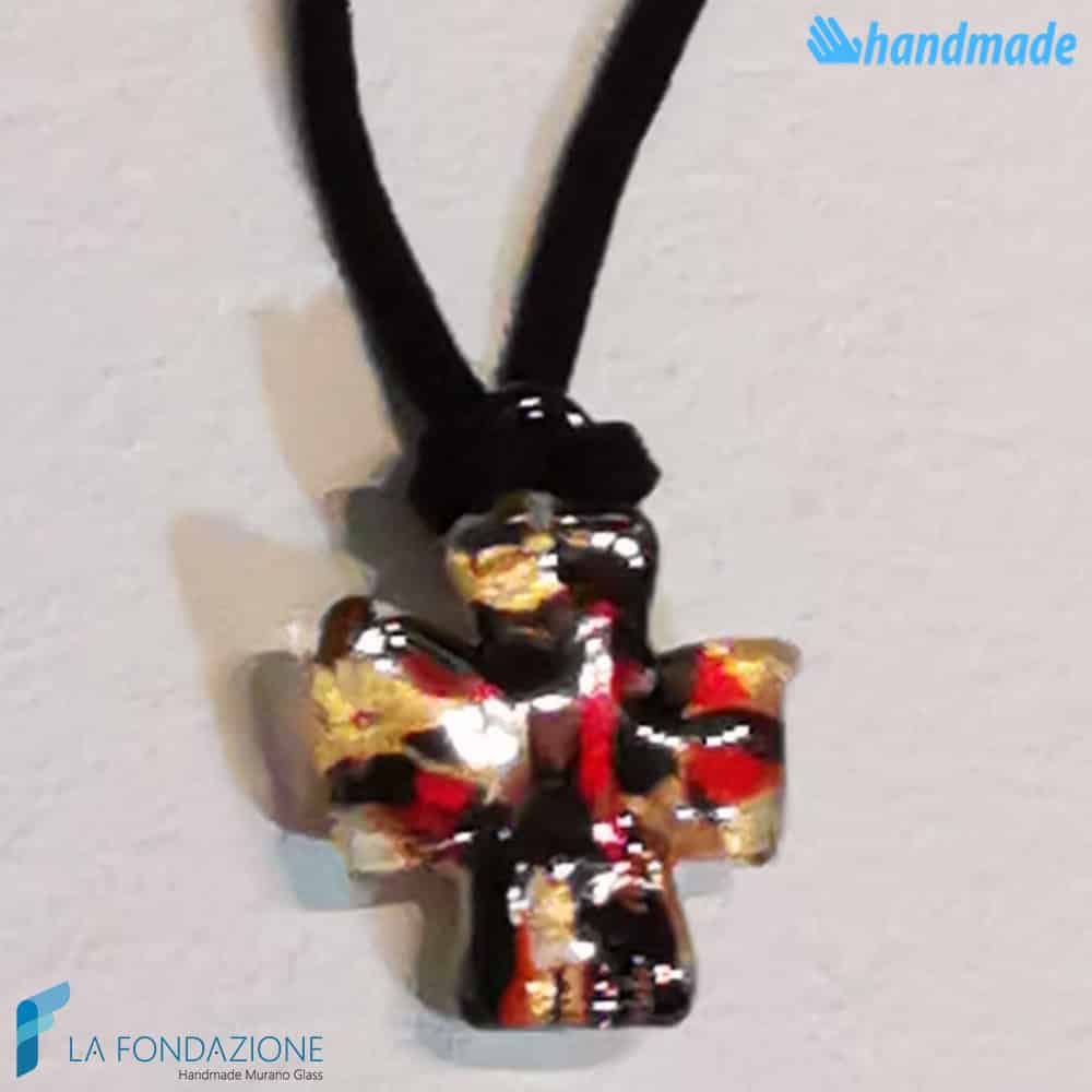 Gold Maltese Cross Pendant handmade Murano glass - La Fondazione snc - PEND0019