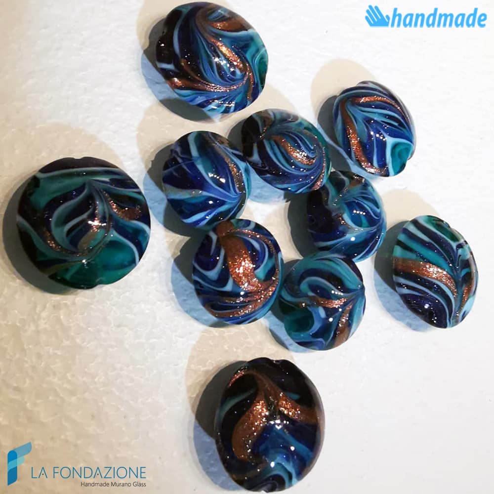 Phoenician Ocean beads with aventurine handmade in Murano glass - La Fondazione snc - PERLA032