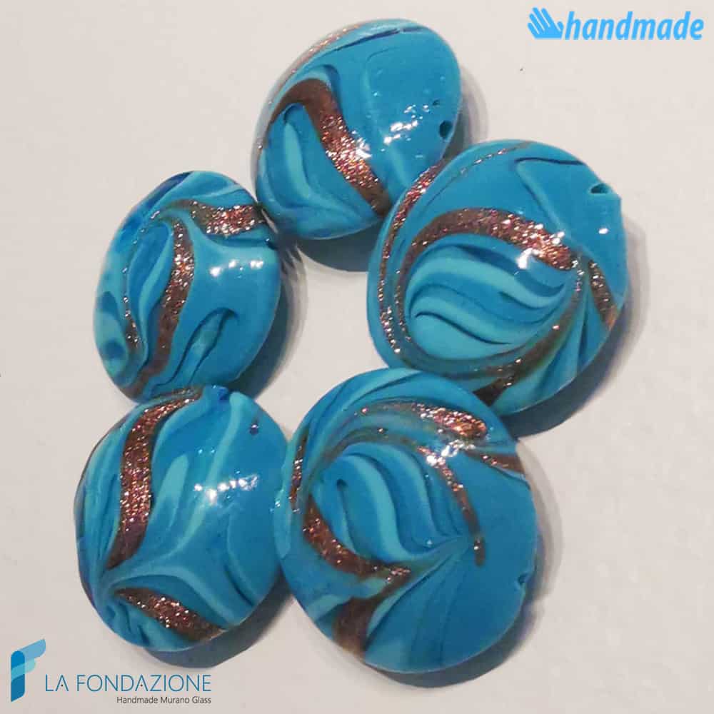Phoenician Sky beads with aventurine handmade in Murano glass - La Fondazione snc - PERLA035