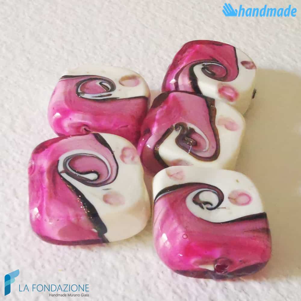 Perle Maui Fucsia con avventurina in vetro di Murano - La Fondazione snc - PERLA042