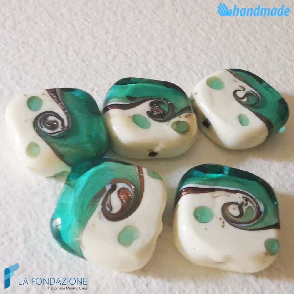 Perle Maui Verde Acqua con avventurina in vetro di Murano - La Fondazione snc - PERLA044