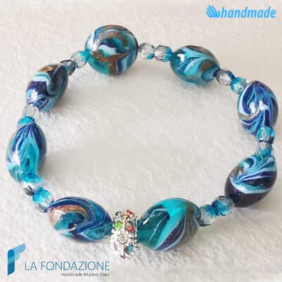 Bracciale Fenicio Oceano pieno con avventurina in vetro di Murano - La Fondazione snc - BRAC0080