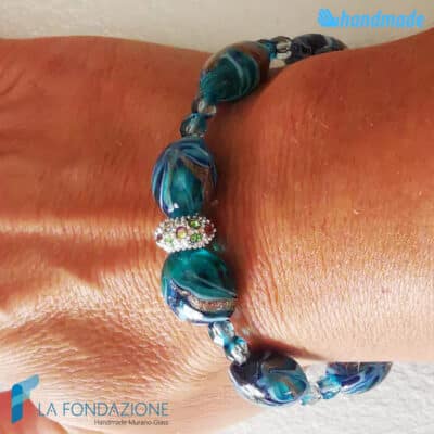 Bracciale Fenicio Oceano pieno con avventurina in vetro di Murano - La Fondazione snc - BRAC0080