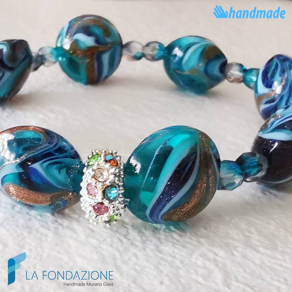 Bracciale Fenicio Oceano pieno con avventurina in vetro di Murano - La Fondazione snc - BRAC0080