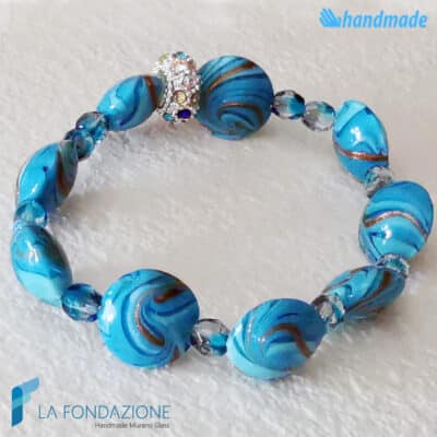 Bracciale Fenicio Sky pieno con avventurina in vetro di Murano - La Fondazione snc - BRAC0082