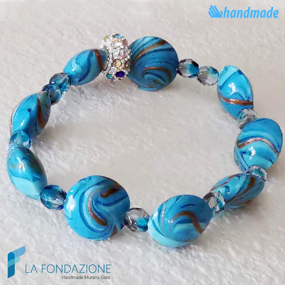 Bracciale Fenicio Sky pieno con avventurina in vetro di Murano - La Fondazione snc - BRAC0082