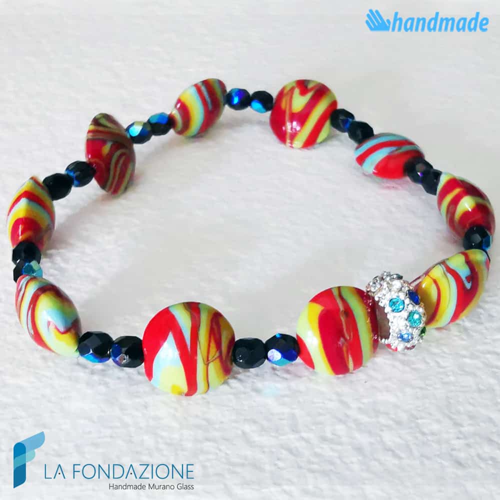 Bracciale Fenicio Giamaica con avventurina in vetro di Murano - La Fondazione snc - BRAC0084