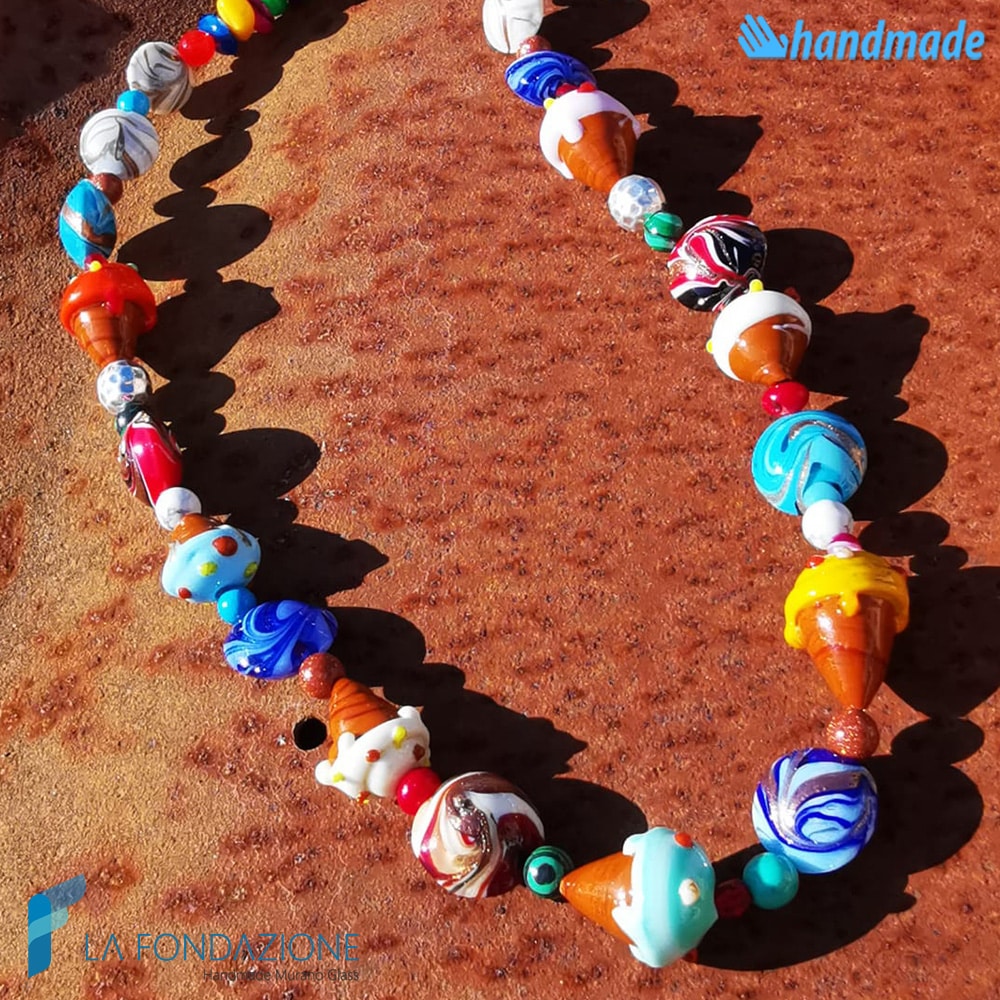 Necklace with Nico ice cream cones handmade Murano glass - La Fondazione snc - COLL0109