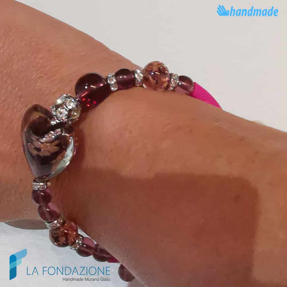 Magenta Valentine Bracelet handmade Murano glass - La Fondazione snc - BRAC0070