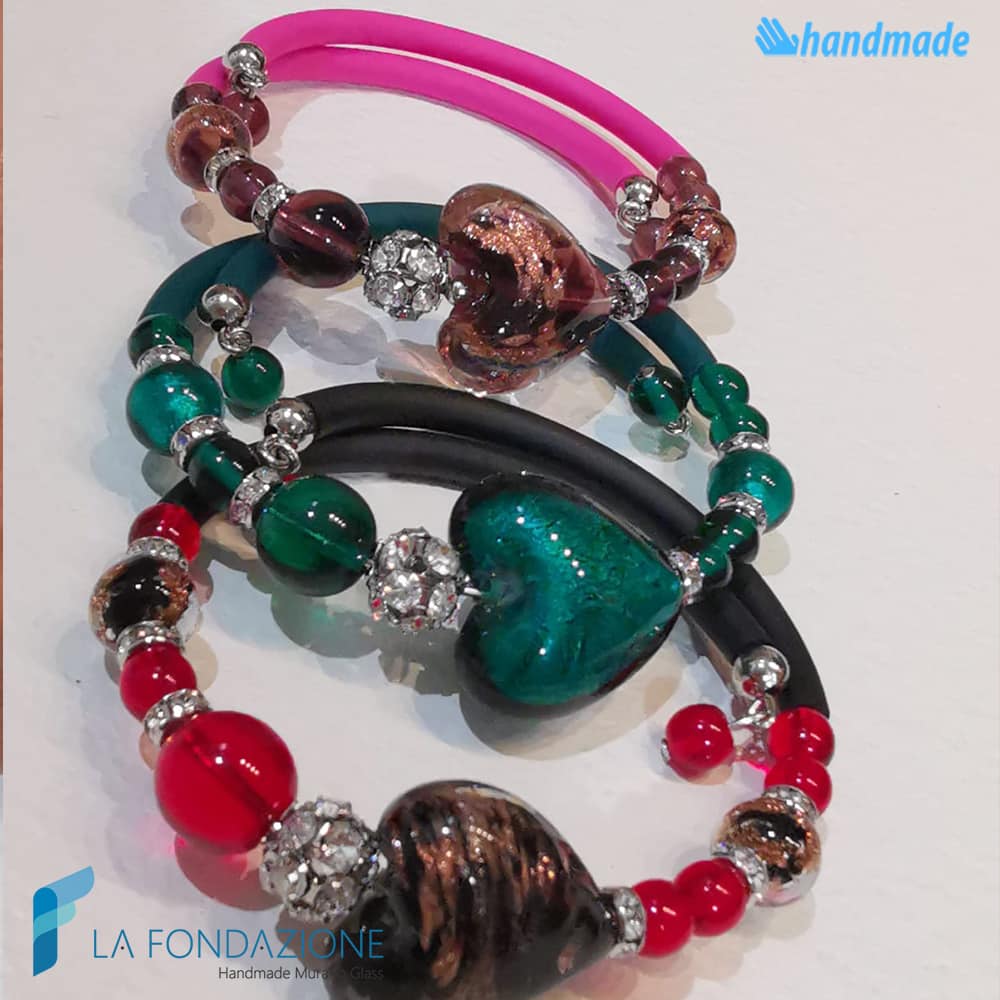 Magenta Valentine Bracelet handmade Murano glass - La Fondazione snc - BRAC0070