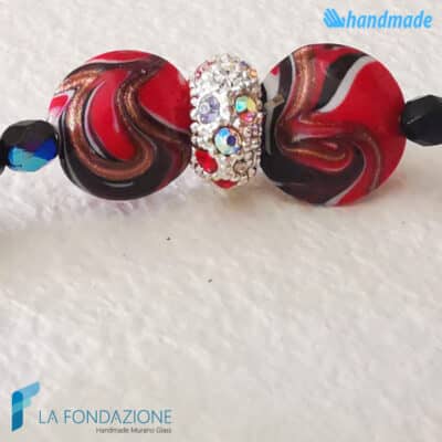 Bracciale Fenicio Rosso/nero con avventurina in vetro di Murano - La Fondazione snc - BRAC0081