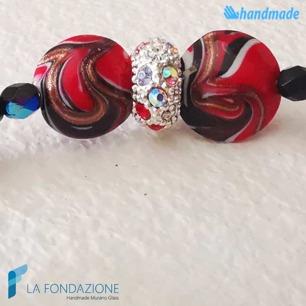 Bracciale Fenicio Rosso/nero con avventurina in vetro di Murano - La Fondazione snc - BRAC0081