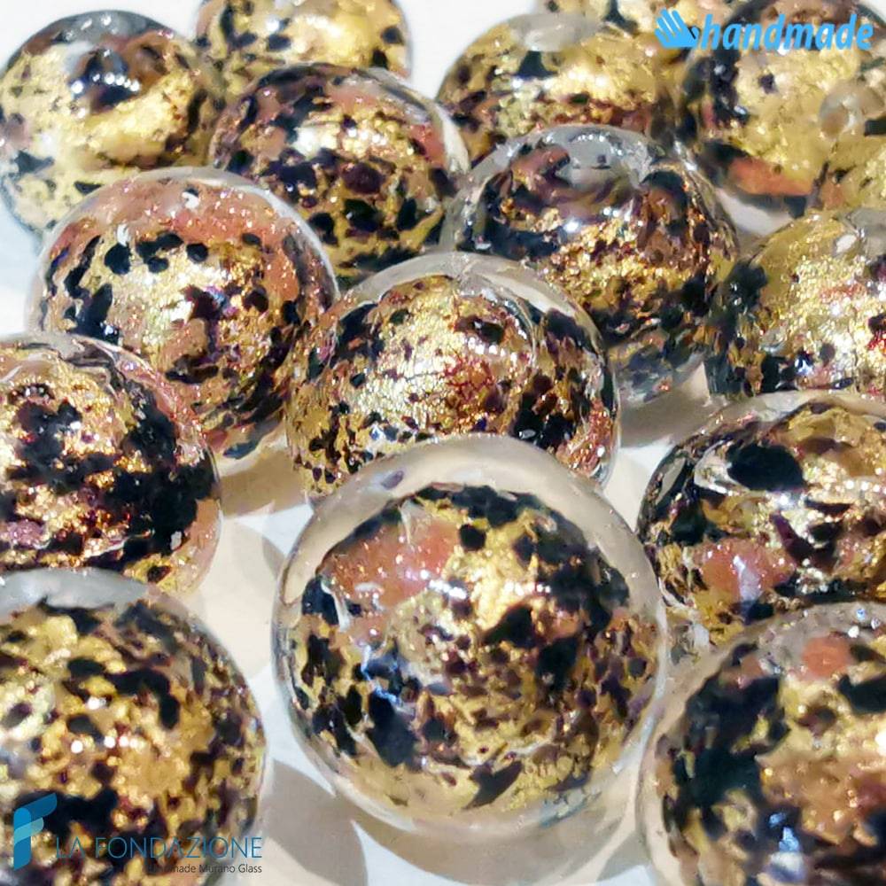 Perle Sfera Oro con avventurina 12 mm in vetro di Murano - La Fondazione snc - PERLA047