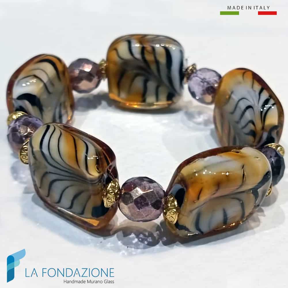 Bracciale Safari cubo con avventurina in vetro di Murano - La Fondazione snc - BRAC0085