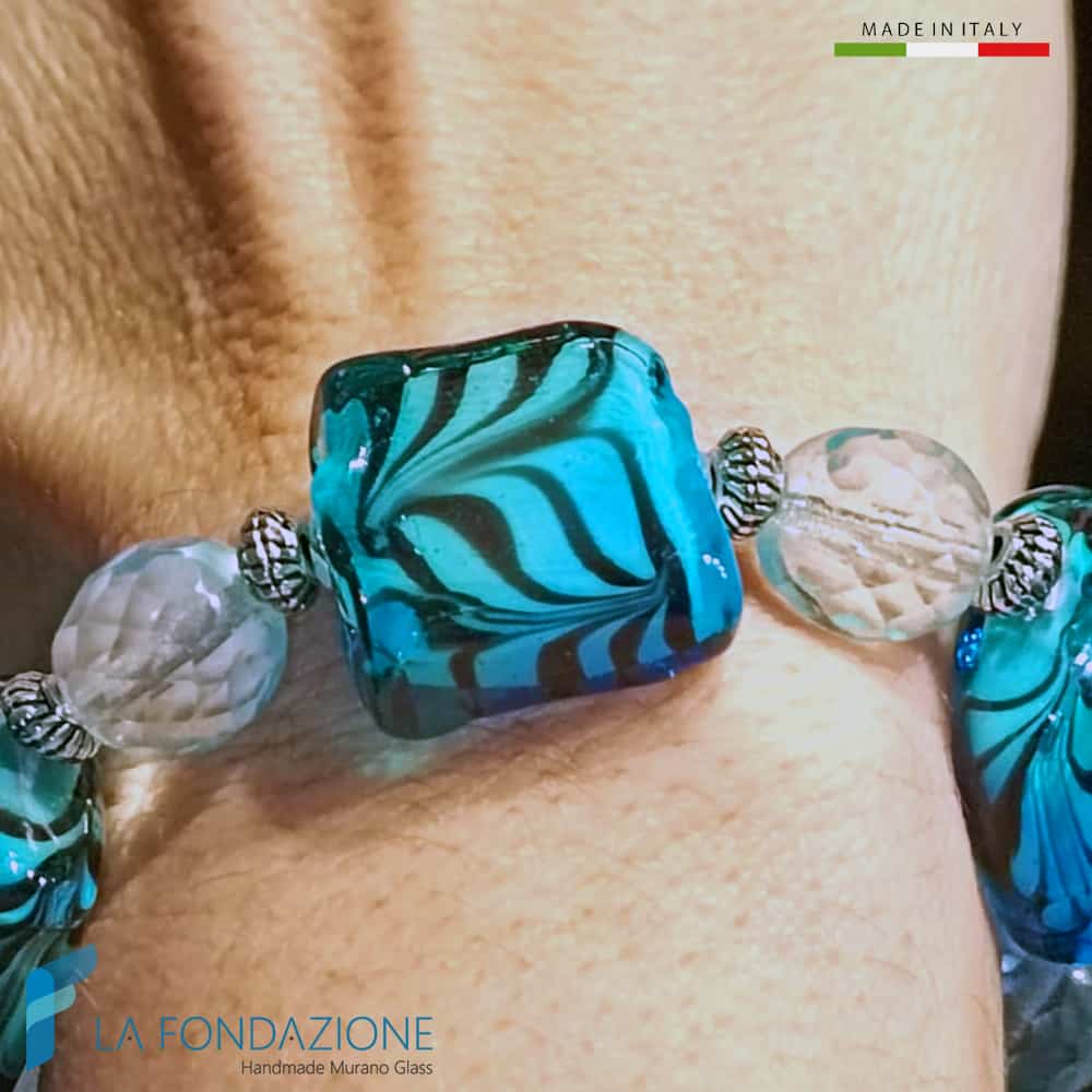 Arctic cube bracelet with aventurine handmade in Murano glass - La Fondazione snc - BRAC0086