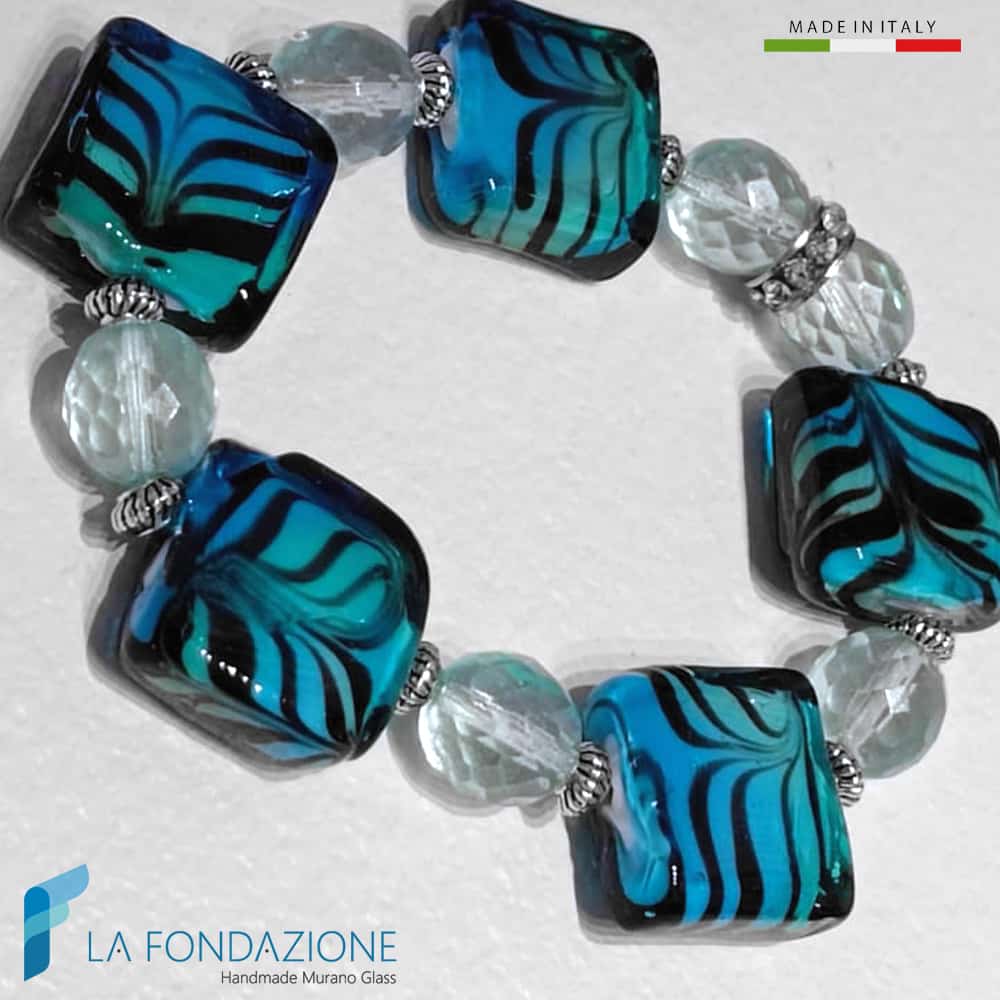 Arctic cube bracelet with aventurine handmade in Murano glass - La Fondazione snc - BRAC0086