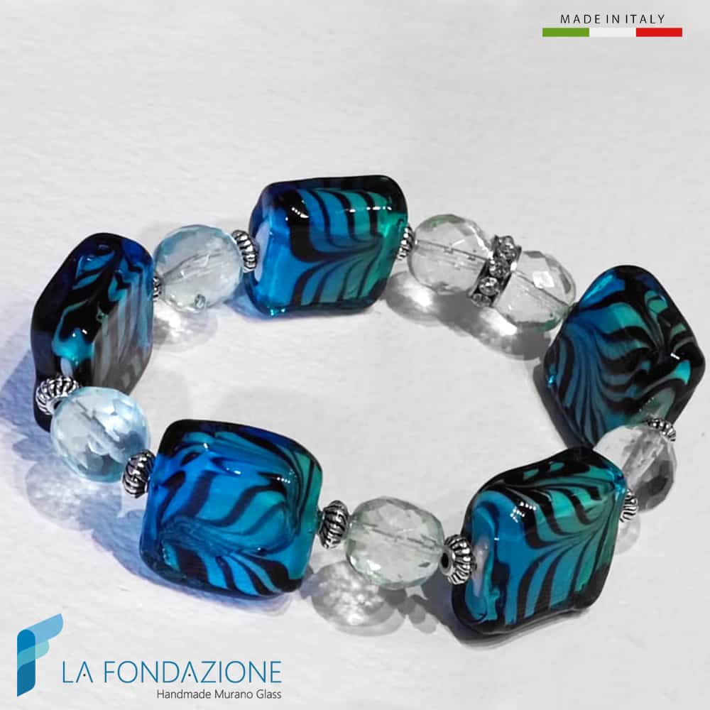Bracciale Artico cubo con avventurina in vetro di Murano - La Fondazione snc - BRAC0086