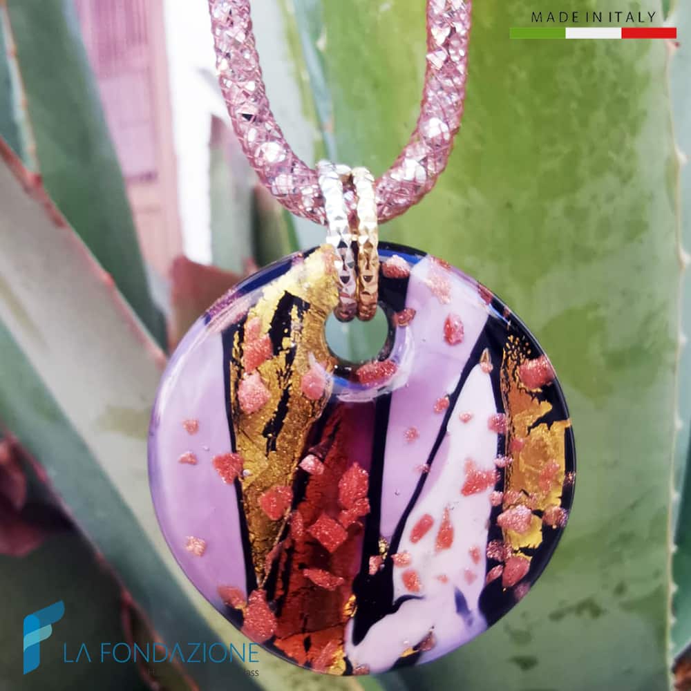 Parure Laguna Lilla con collana e anello in vetro di Murano - La Fondazione snc - PARU0059