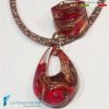 Parure Goccia Vortice Minori Rossa con collana e anello in vetro di Murano - La Fondazione snc - PARU0060