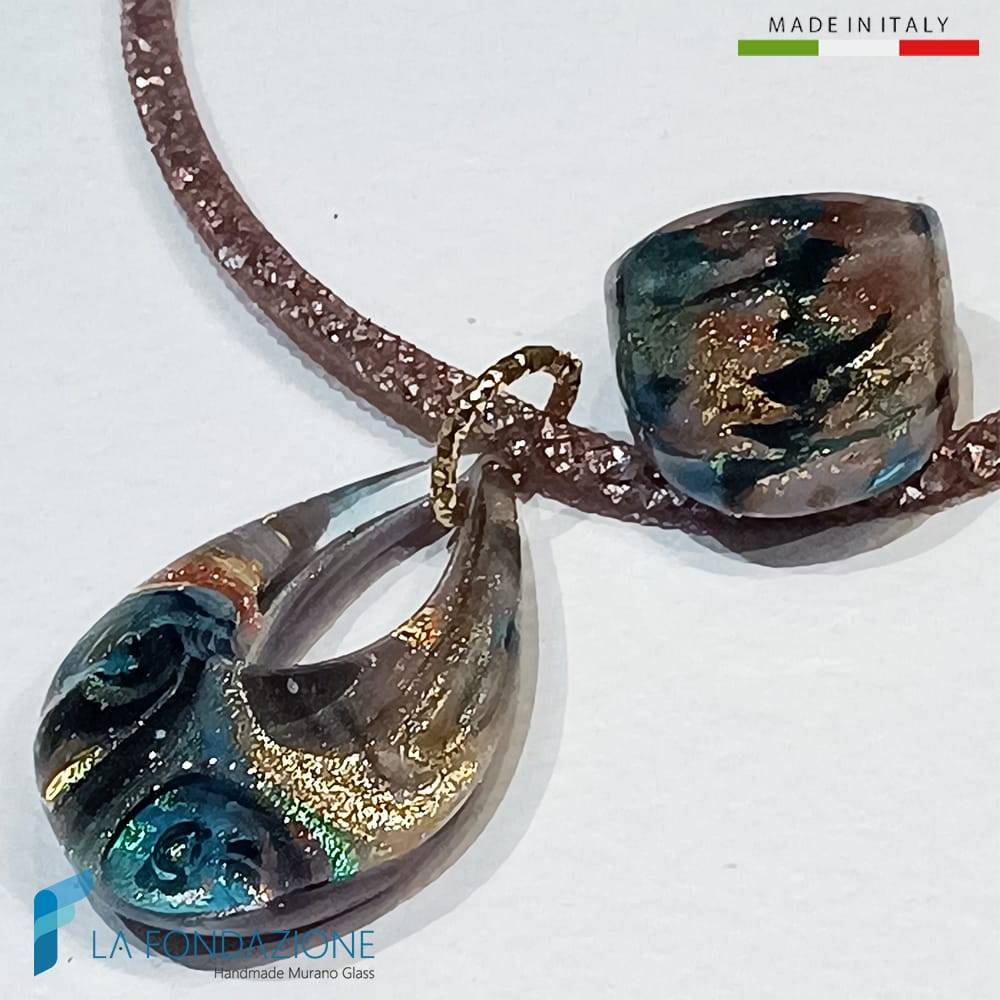 Parure Goccia Vortice Minori Turchese con collana e anello in vetro di Murano - La Fondazione snc - PARU0060