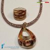 Parure Goccia Vortice Minori Ambra con collana e anello in vetro di Murano - La Fondazione snc - PARU0060
