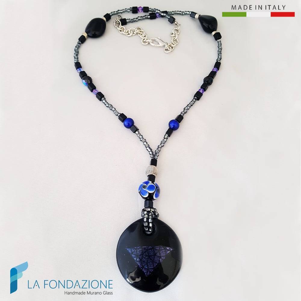 Parure Estrusa Dicroico Tondo con anello e collana in vetro di Murano - La Fondazione snc - PARU0061